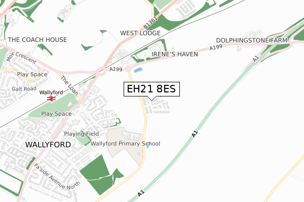 EH21 8ES map - small scale - OS Open Zoomstack (Ordnance Survey)