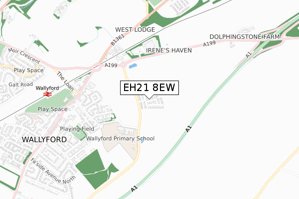 EH21 8EW map - small scale - OS Open Zoomstack (Ordnance Survey)