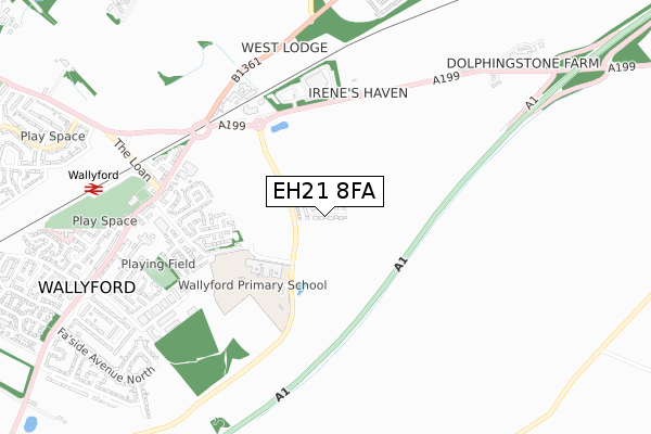 EH21 8FA map - small scale - OS Open Zoomstack (Ordnance Survey)