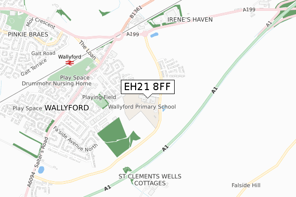 EH21 8FF map - small scale - OS Open Zoomstack (Ordnance Survey)