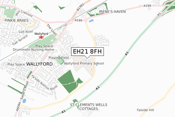 EH21 8FH map - small scale - OS Open Zoomstack (Ordnance Survey)