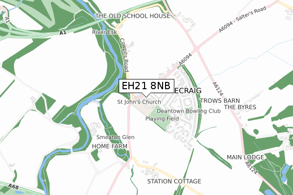 EH21 8NB map - small scale - OS Open Zoomstack (Ordnance Survey)