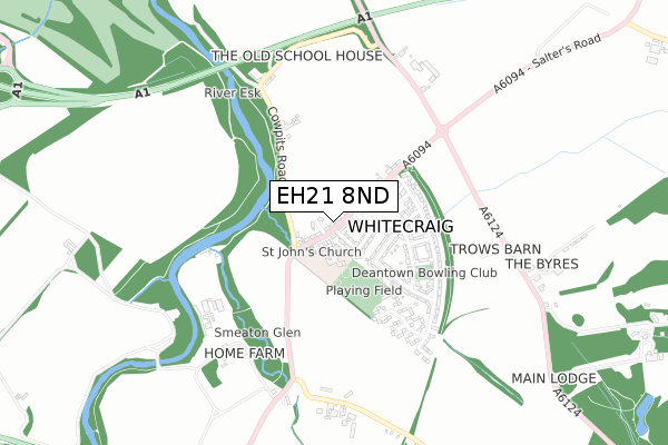 EH21 8ND map - small scale - OS Open Zoomstack (Ordnance Survey)