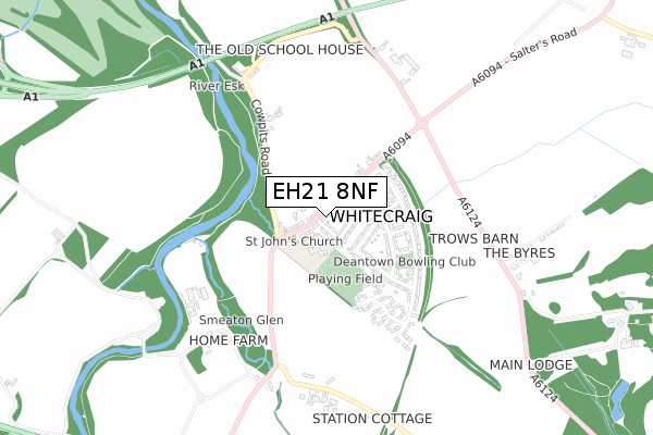 EH21 8NF map - small scale - OS Open Zoomstack (Ordnance Survey)