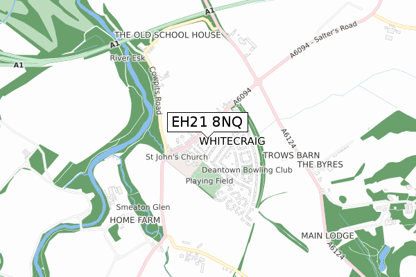 EH21 8NQ map - small scale - OS Open Zoomstack (Ordnance Survey)