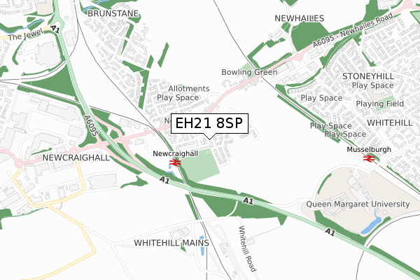 EH21 8SP map - small scale - OS Open Zoomstack (Ordnance Survey)