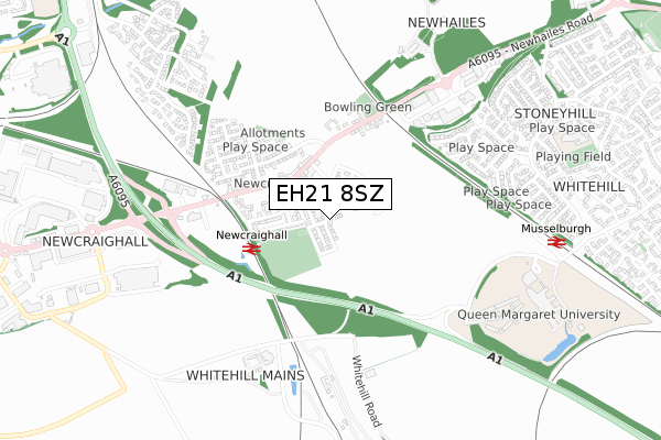 EH21 8SZ map - small scale - OS Open Zoomstack (Ordnance Survey)