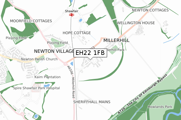 EH22 1FB map - small scale - OS Open Zoomstack (Ordnance Survey)