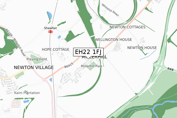 EH22 1FJ map - small scale - OS Open Zoomstack (Ordnance Survey)