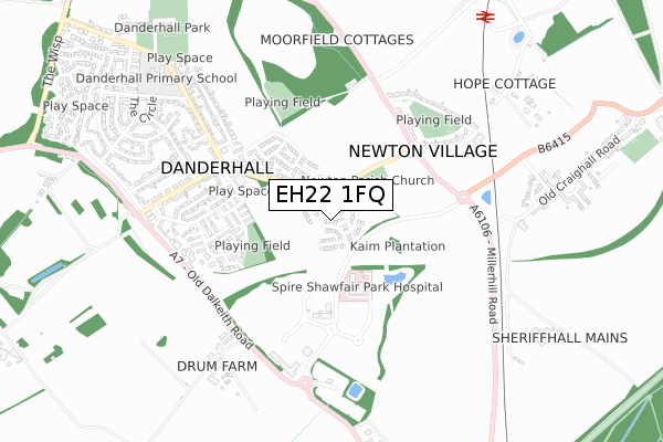 EH22 1FQ map - small scale - OS Open Zoomstack (Ordnance Survey)