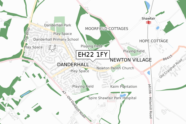 EH22 1FY map - small scale - OS Open Zoomstack (Ordnance Survey)