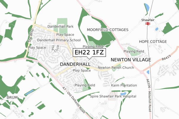 EH22 1FZ map - small scale - OS Open Zoomstack (Ordnance Survey)