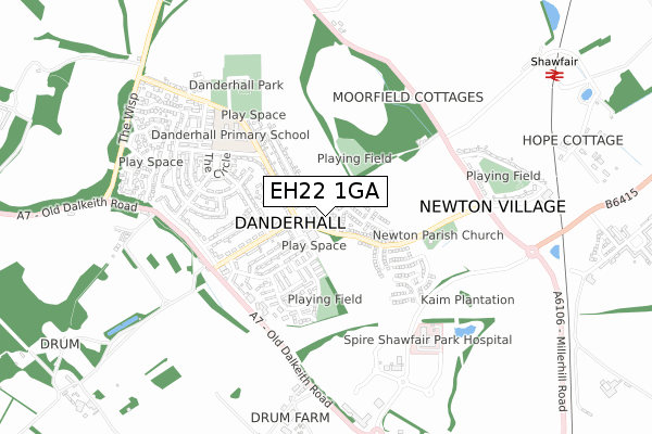 EH22 1GA map - small scale - OS Open Zoomstack (Ordnance Survey)