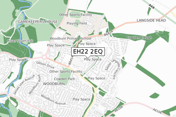 EH22 2EQ map - small scale - OS Open Zoomstack (Ordnance Survey)