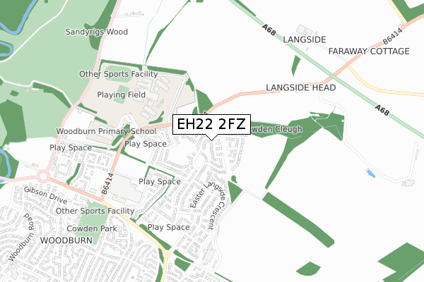 EH22 2FZ map - small scale - OS Open Zoomstack (Ordnance Survey)