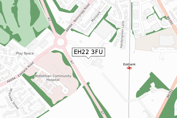 EH22 3FU map - large scale - OS Open Zoomstack (Ordnance Survey)