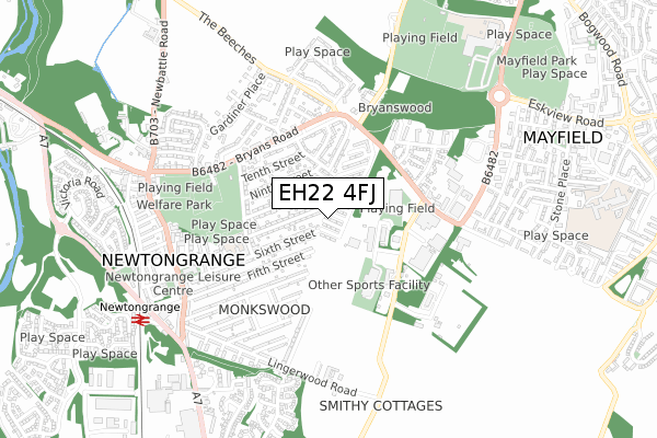 EH22 4FJ map - small scale - OS Open Zoomstack (Ordnance Survey)