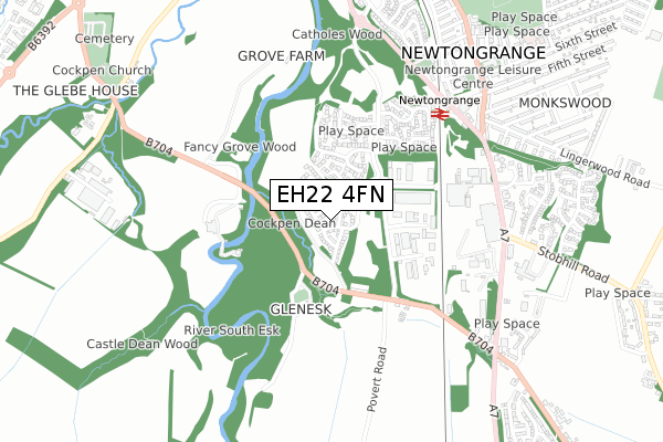 EH22 4FN map - small scale - OS Open Zoomstack (Ordnance Survey)