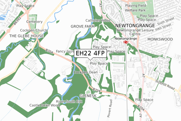 EH22 4FP map - small scale - OS Open Zoomstack (Ordnance Survey)