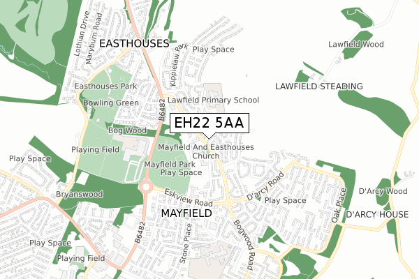 EH22 5AA map - small scale - OS Open Zoomstack (Ordnance Survey)