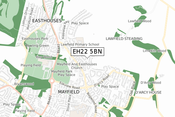 EH22 5BN map - small scale - OS Open Zoomstack (Ordnance Survey)