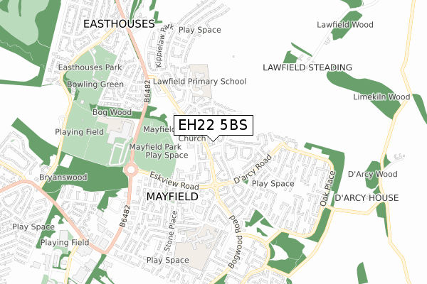 EH22 5BS map - small scale - OS Open Zoomstack (Ordnance Survey)