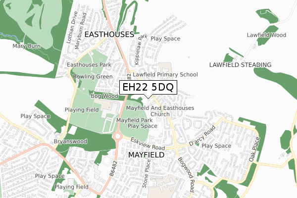 EH22 5DQ map - small scale - OS Open Zoomstack (Ordnance Survey)