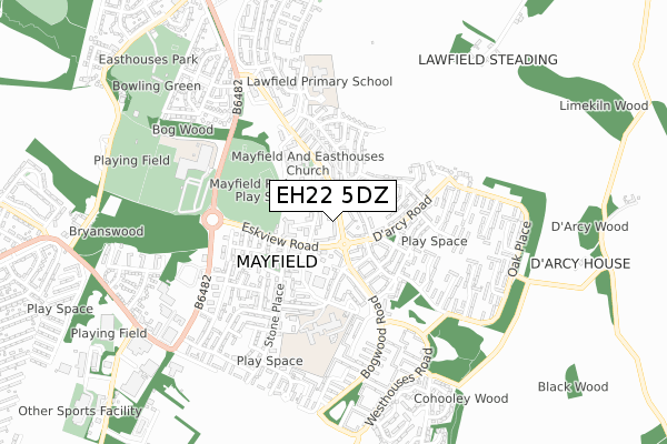 EH22 5DZ map - small scale - OS Open Zoomstack (Ordnance Survey)