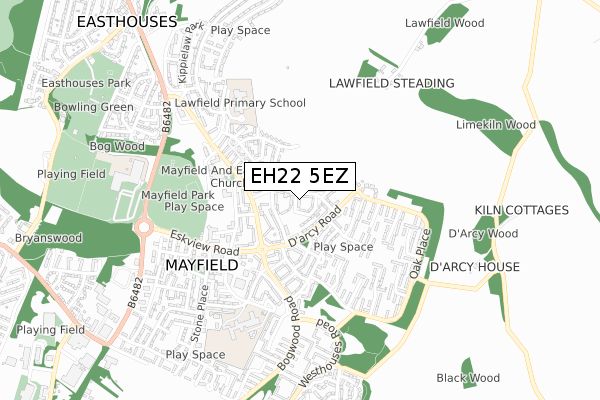 EH22 5EZ map - small scale - OS Open Zoomstack (Ordnance Survey)