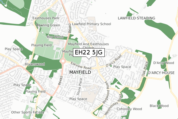 EH22 5JG map - small scale - OS Open Zoomstack (Ordnance Survey)