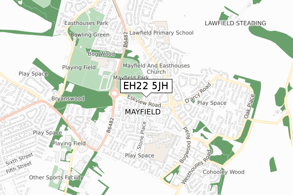 EH22 5JH map - small scale - OS Open Zoomstack (Ordnance Survey)