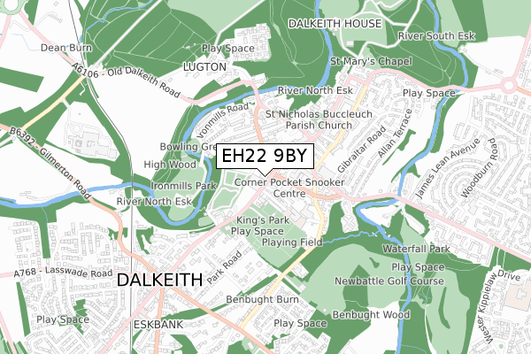 EH22 9BY map - small scale - OS Open Zoomstack (Ordnance Survey)