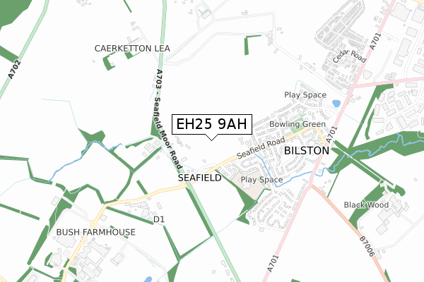 EH25 9AH map - small scale - OS Open Zoomstack (Ordnance Survey)