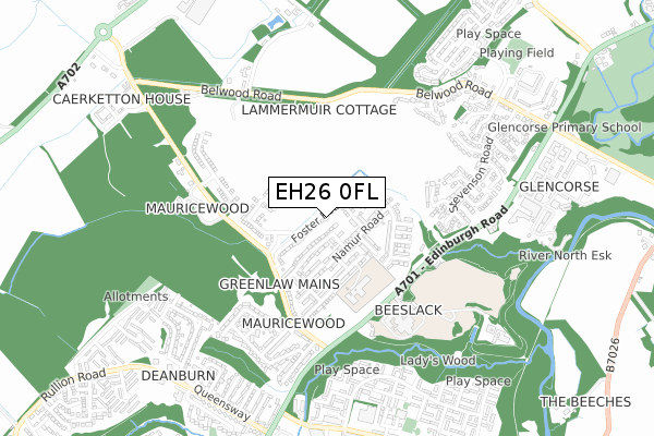 EH26 0FL map - small scale - OS Open Zoomstack (Ordnance Survey)