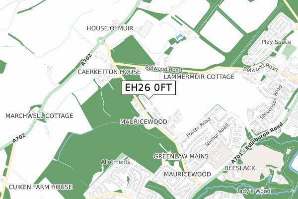 EH26 0FT map - small scale - OS Open Zoomstack (Ordnance Survey)