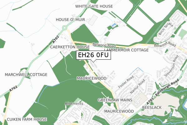 EH26 0FU map - small scale - OS Open Zoomstack (Ordnance Survey)