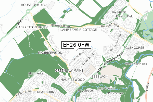 EH26 0FW map - small scale - OS Open Zoomstack (Ordnance Survey)