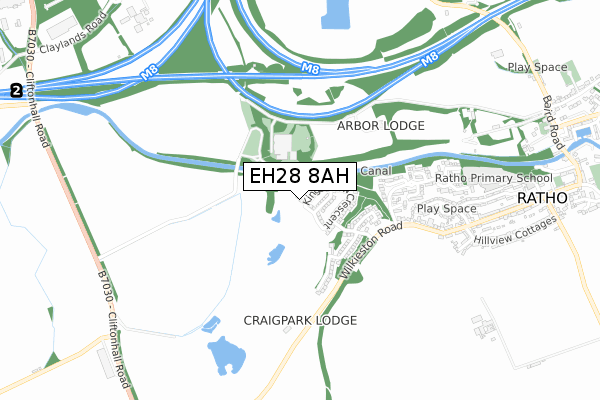 EH28 8AH map - small scale - OS Open Zoomstack (Ordnance Survey)