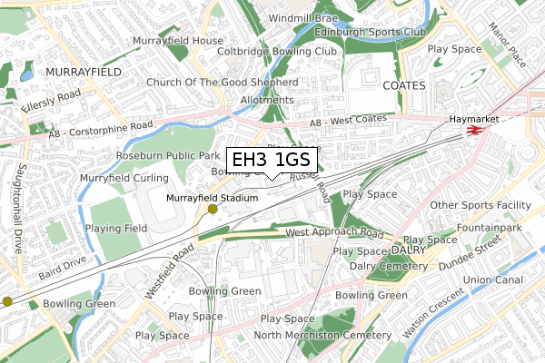 EH3 1GS map - small scale - OS Open Zoomstack (Ordnance Survey)