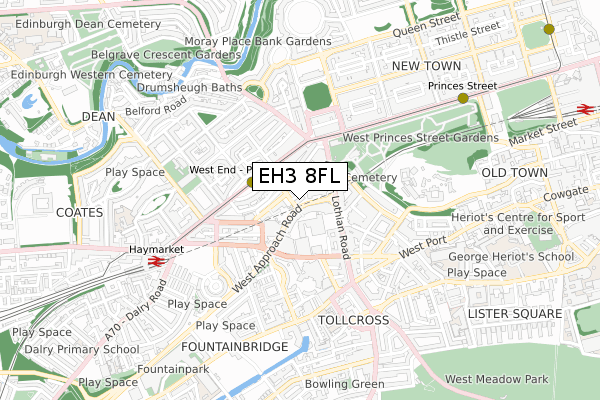 EH3 8FL map - small scale - OS Open Zoomstack (Ordnance Survey)