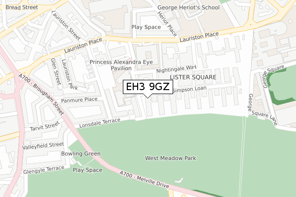 EH3 9GZ map - large scale - OS Open Zoomstack (Ordnance Survey)