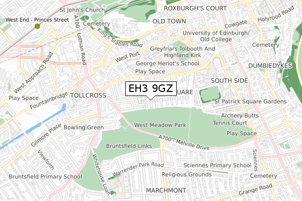 EH3 9GZ map - small scale - OS Open Zoomstack (Ordnance Survey)