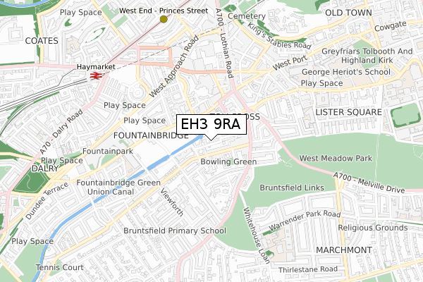 EH3 9RA map - small scale - OS Open Zoomstack (Ordnance Survey)