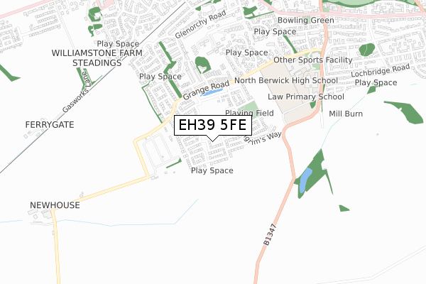 EH39 5FE map - small scale - OS Open Zoomstack (Ordnance Survey)