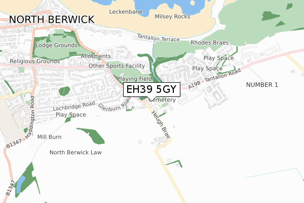 EH39 5GY map - small scale - OS Open Zoomstack (Ordnance Survey)