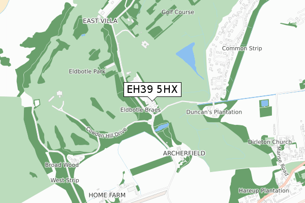 EH39 5HX map - small scale - OS Open Zoomstack (Ordnance Survey)