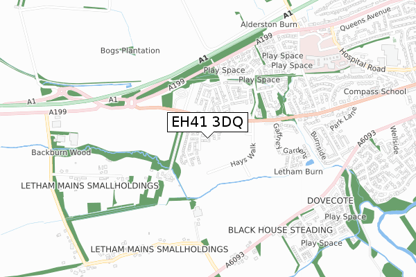 EH41 3DQ map - small scale - OS Open Zoomstack (Ordnance Survey)
