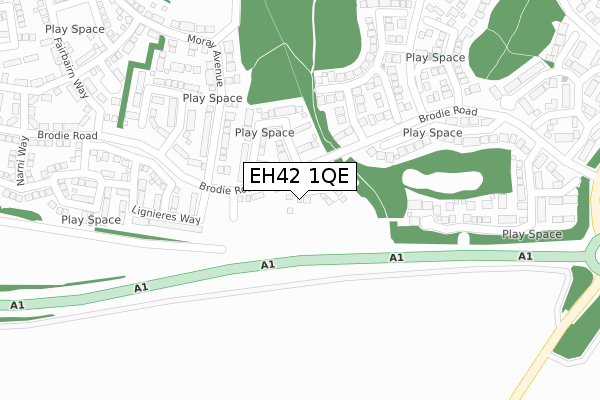 EH42 1QE map - large scale - OS Open Zoomstack (Ordnance Survey)