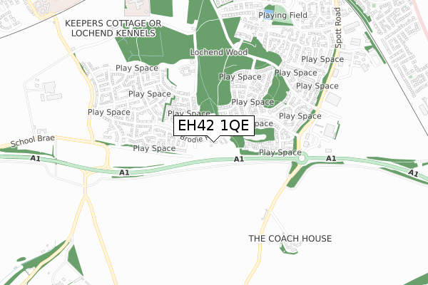 EH42 1QE map - small scale - OS Open Zoomstack (Ordnance Survey)