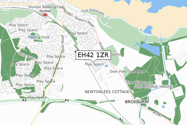 EH42 1ZR map - small scale - OS Open Zoomstack (Ordnance Survey)